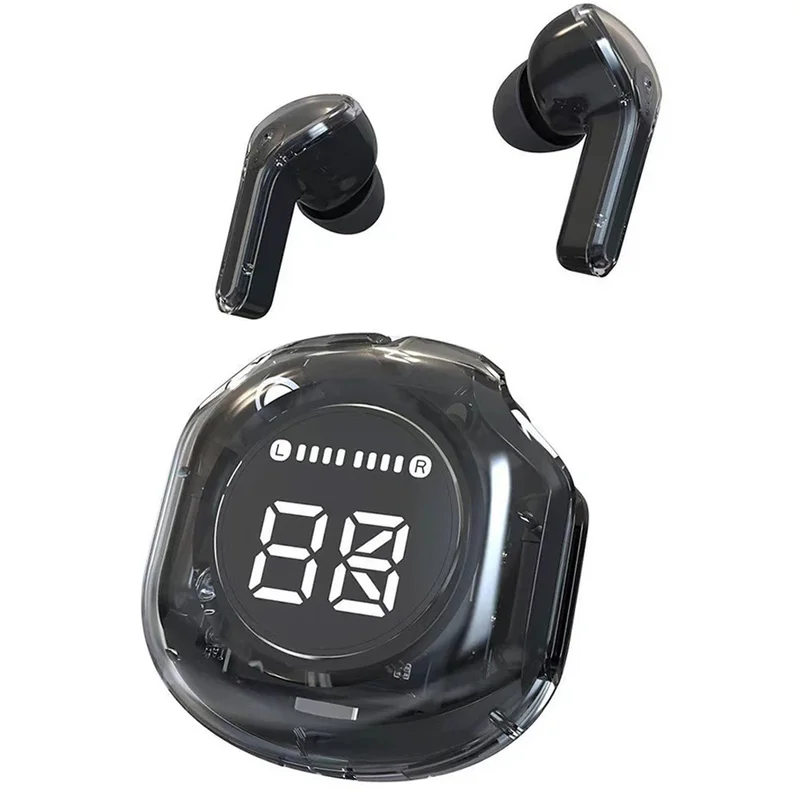 Wireless Bt headset transparent headphones led power digital display stereo sound earphones for sports working