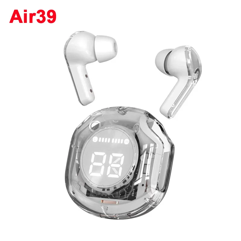 Wireless Bt headset transparent headphones led power digital display stereo sound earphones for sports working