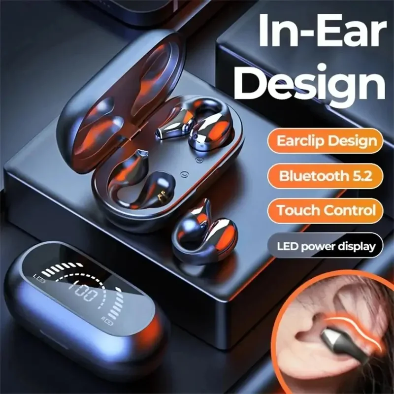 Sunfler TWS Wireless Headphones Bt 5.2 Bone Conduction Earphones Earclip Design Touch Control LED In Ear Earbuds Sports Headsets