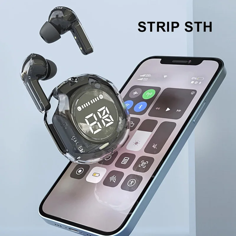 Wireless Bt headset transparent headphones led power digital display stereo sound earphones for sports working