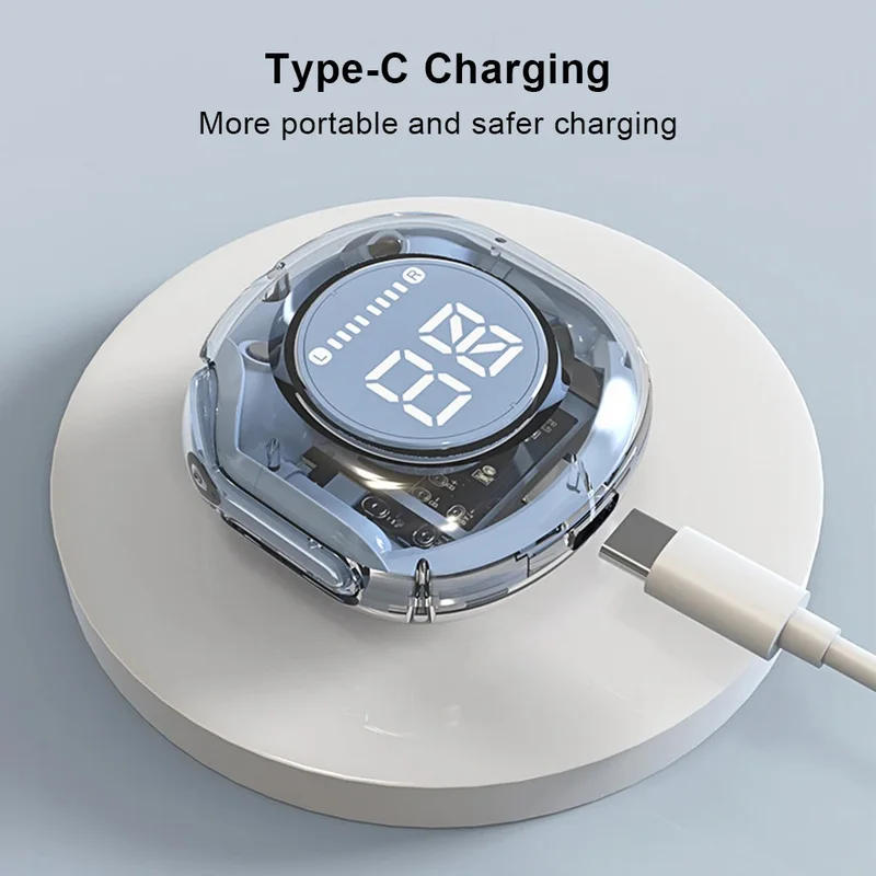 Wireless Bt headset transparent headphones led power digital display stereo sound earphones for sports working