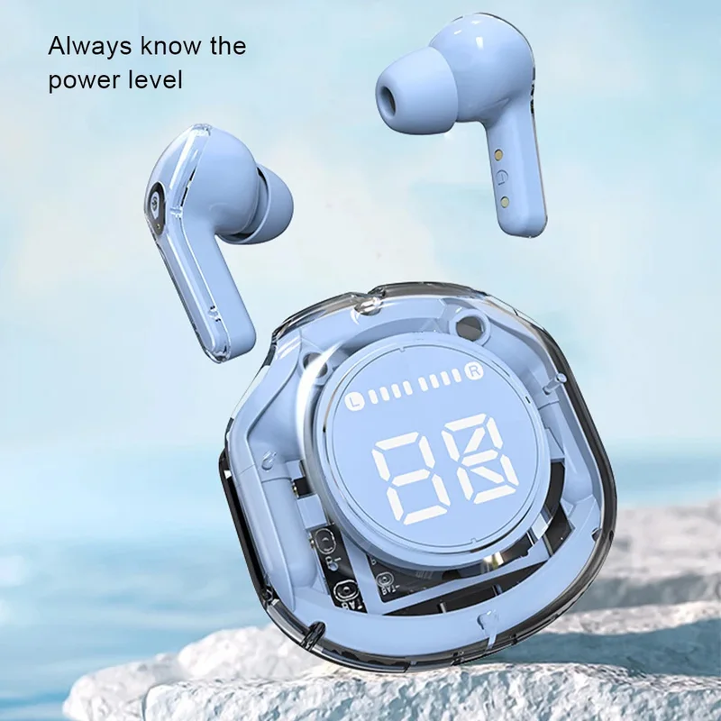 Wireless Bt headset transparent headphones led power digital display stereo sound earphones for sports working