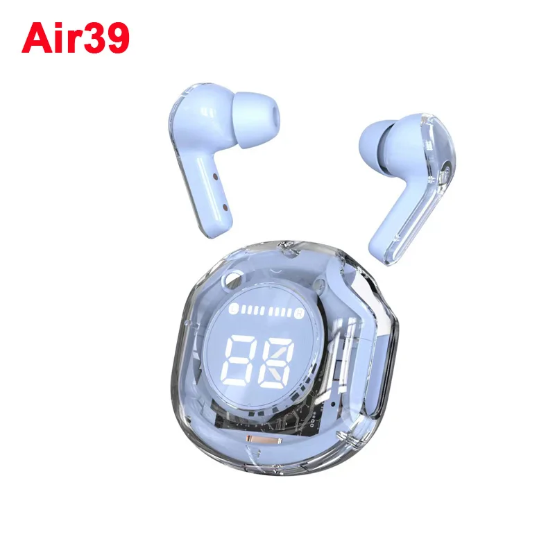 Wireless Bt headset transparent headphones led power digital display stereo sound earphones for sports working