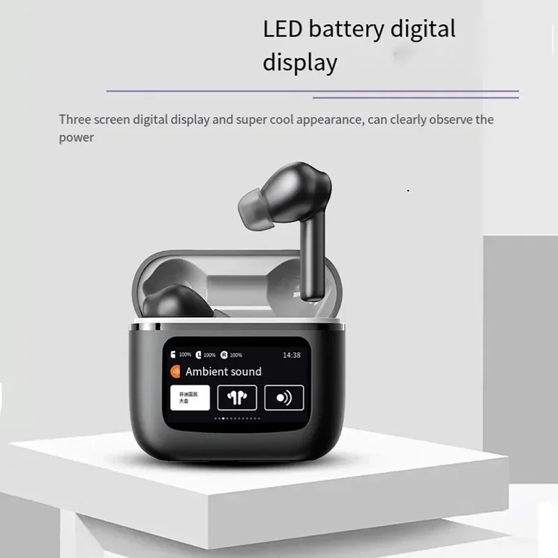 ZENX new LED touchscreen a9pro wireless Bt headphone TWS earphones visible active noise cancellation sport earphone