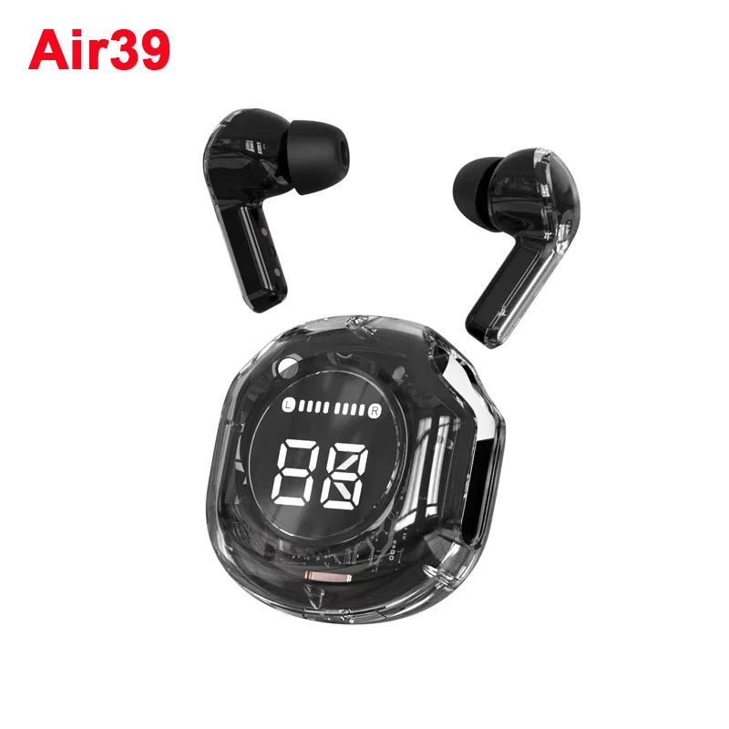 Wireless Bt headset transparent headphones led power digital display stereo sound earphones for sports working