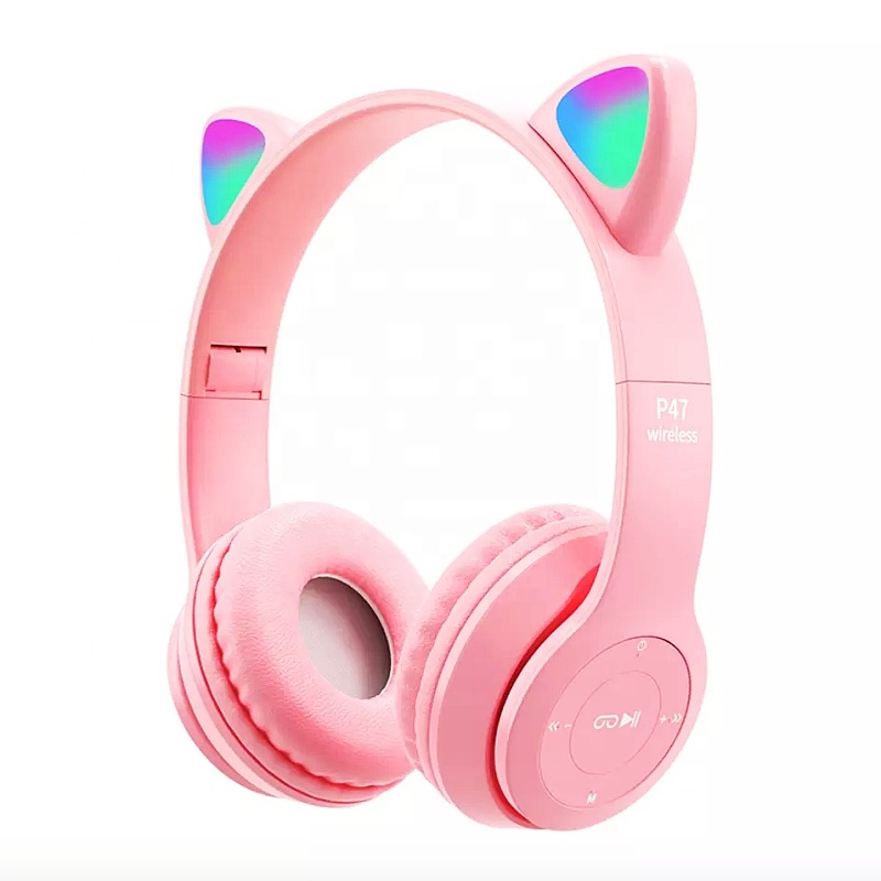 Wholesale Custom Cheapest Gamer Earphones Pink Cute Cat Ear headset Headphones for Girls