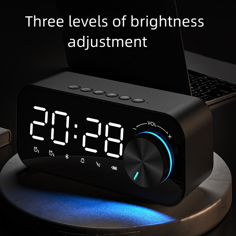 2023 Hot Selling Music Player LED Bt Speaker with Digital Display TF Card Desk Table Alarm Clock Speaker